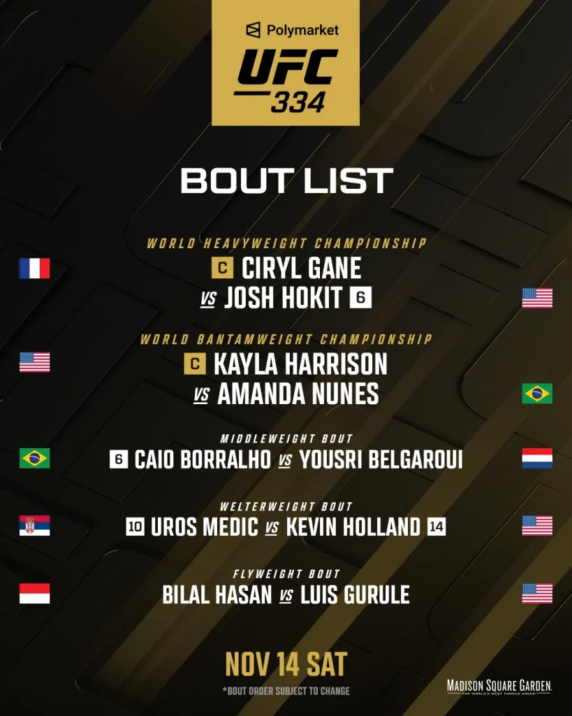 UFC 334 Madison Square Garden fight card lineup